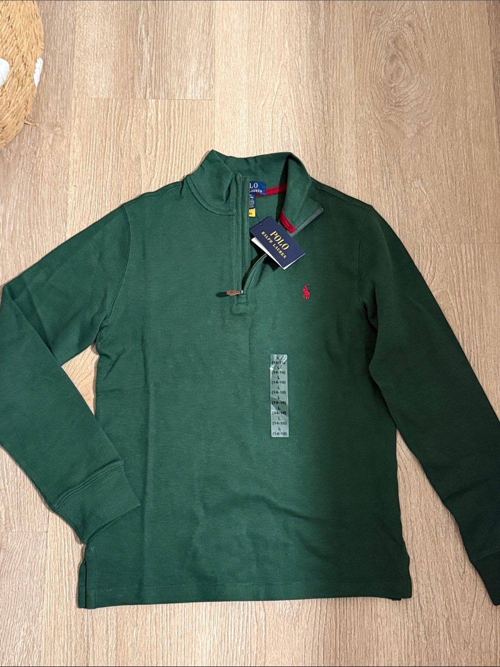 Polo by Ralph Lauren Dark Green Quarter-Zip Sweater with Red Pony